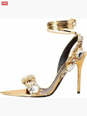 Women's Stiletto Heel Sandals with Crystal Lace Up Ankle Straps